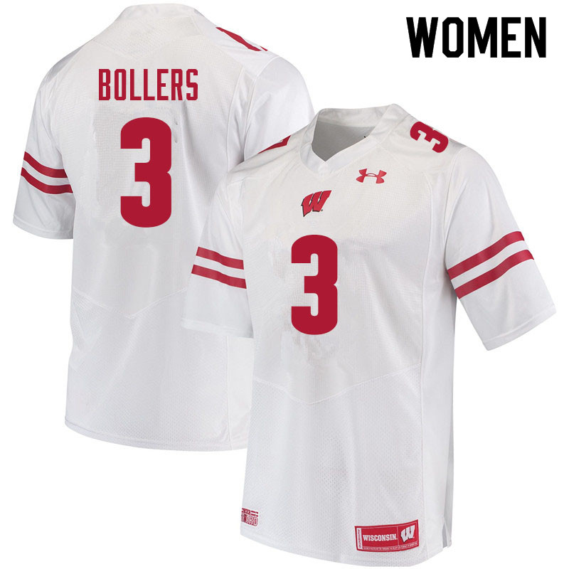 Women #3 T.J. Bollers Wisconsin Badgers College Football Jerseys Sale-White